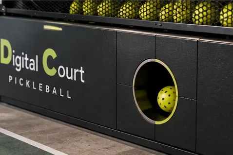 DC Pickleball 匹克球互動訓練機品牌面板與出球口