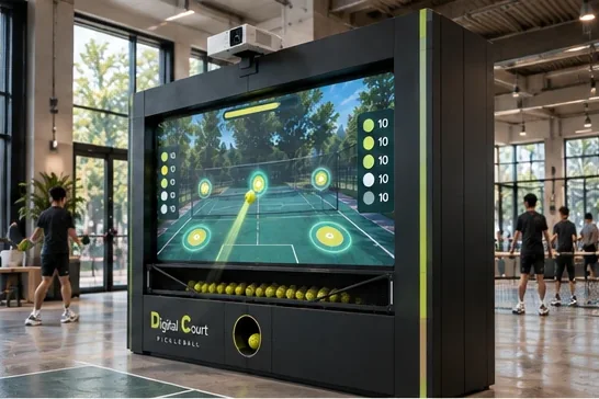 DC Pickleball 匹克球互動訓練機側面:擊球區與收球槽